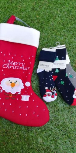 Set regalo calza natalizia in feltro e 3 paia di calzini natalizi bambini 3-8 anni assortiti
