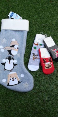 Set regalo calza natalizia in feltro e 3 paia di calzini natalizi bambini 3-8 anni assortiti